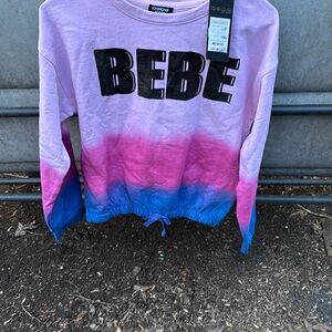 NWT Bebe Kids Sport Pink & Blue Ombre Sweatshirt Fleece Logo Elastic Waist 10-12